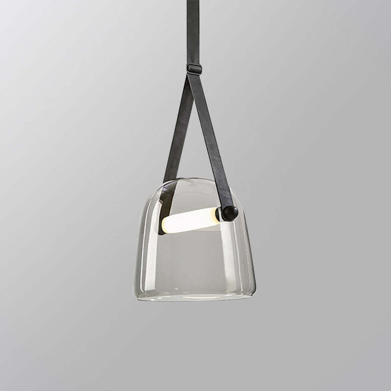 Soft Milky Glow Pendant Light With Nordic Leather-Glass